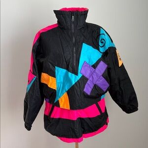 Vintage OBERMEYER Block Neon Ski windbreaker thin Jacket 80s 90s AOP